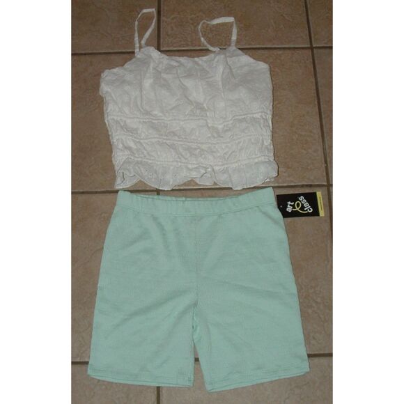 art class Other - NEW Girls Sz 12-14 White Eyelet Sleeveless Top & Green Shorts 2 Pc Lot ART CLASS
